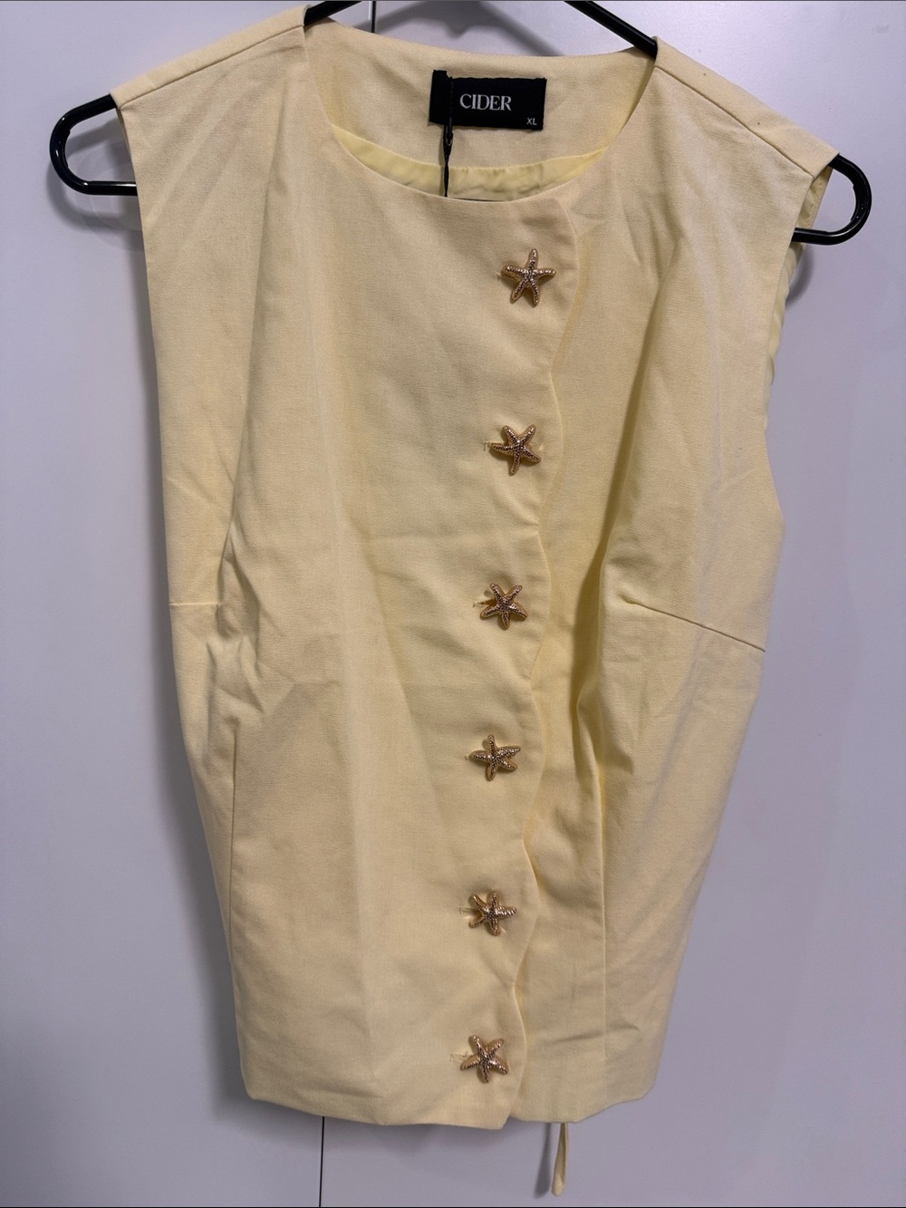 NWT CIDER Linen-Blend Boat Neck Starfish Button Tie Back Blazer Vest